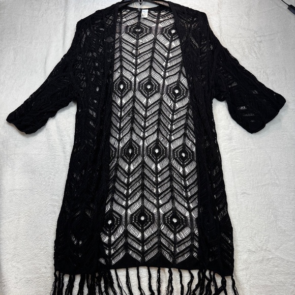 Divided H&M Cardigan Womens Size XS Black Open Knit Crochet Goth Boho - Picture 1 of 9